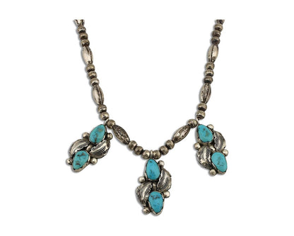 Zuni Necklace 925 Silver Blue Gem Turquoise Signed Simplicio C.80's