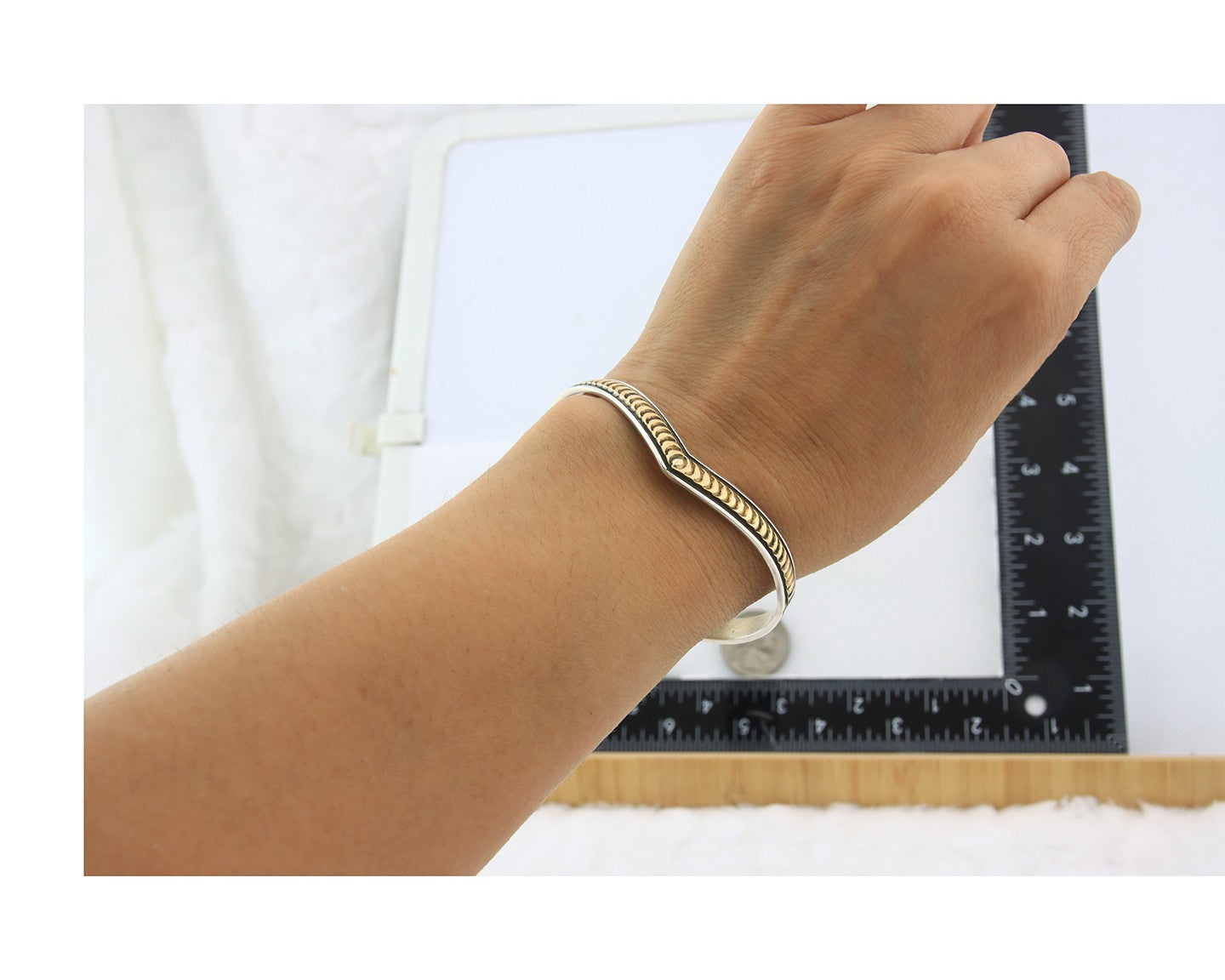 Navajo Cuff Bracelet Sterling Silver & Gold Vintage Signed RL