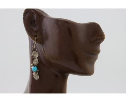 Navajo Dangle Earrings 925 Silver Natural Turquoise Native Artist C.80's