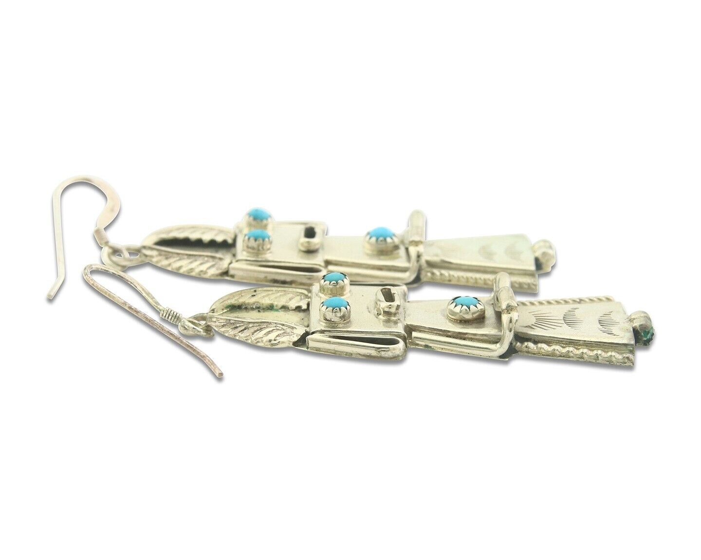 Navajo Earrings 925 Silver Kachina Natural Turquoise Signed Frank Yazzie C.80's