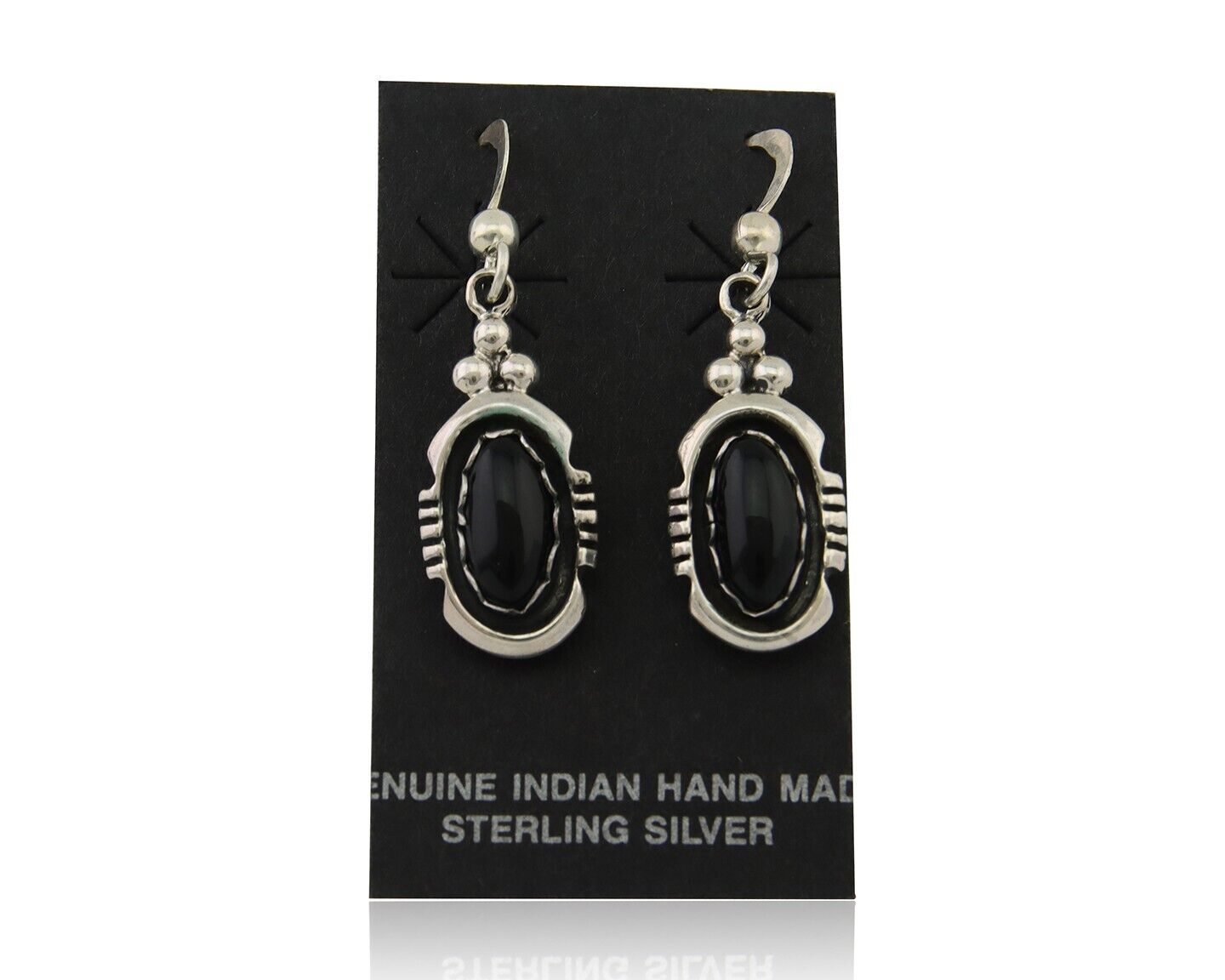 Navajo Dangle Earrings 925 Silver Natural Black Onyx Native American C.80's