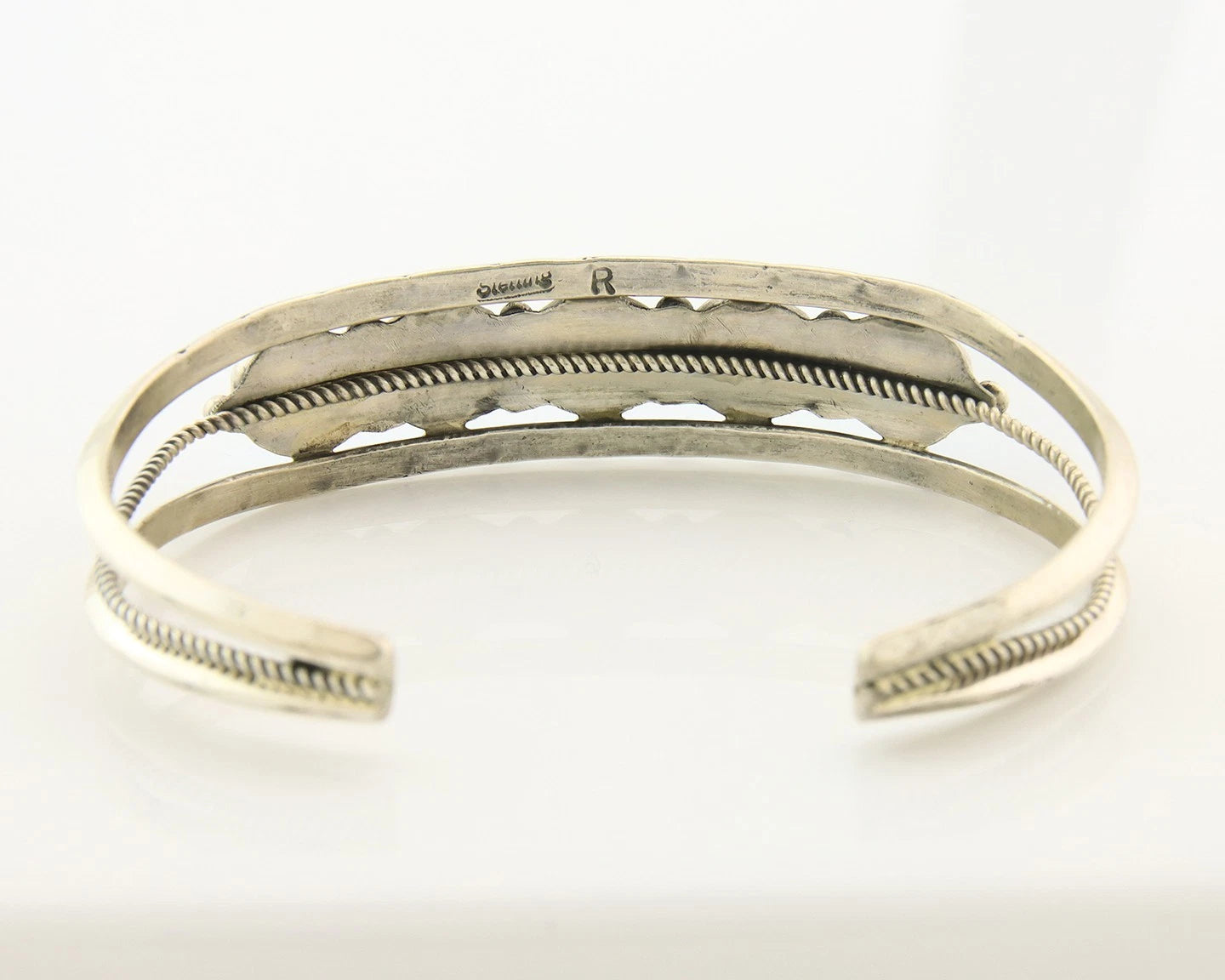 Navajo Cuff Bracelet Sterling Silver Turquoise Vintage Signed R