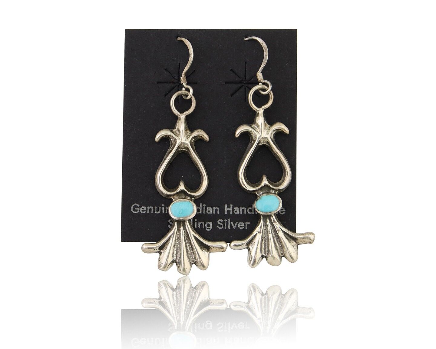 Navajo Dangle Earrings 925 Silver Blue Turquoise Native American Artist C.80's