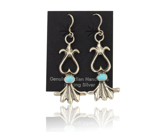 Navajo Dangle Earrings 925 Silver Blue Turquoise Native American Artist C.80's