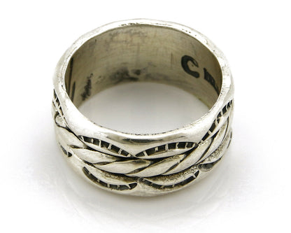 Navajo Ring .925 Silver Handmade Hand Stamped 3 Row Rope Band C.1980's