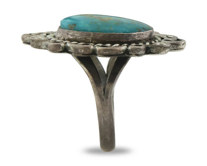 Vintage Navajo Ring 925 Sterling Silver Turquoise Signed W Size 6.0