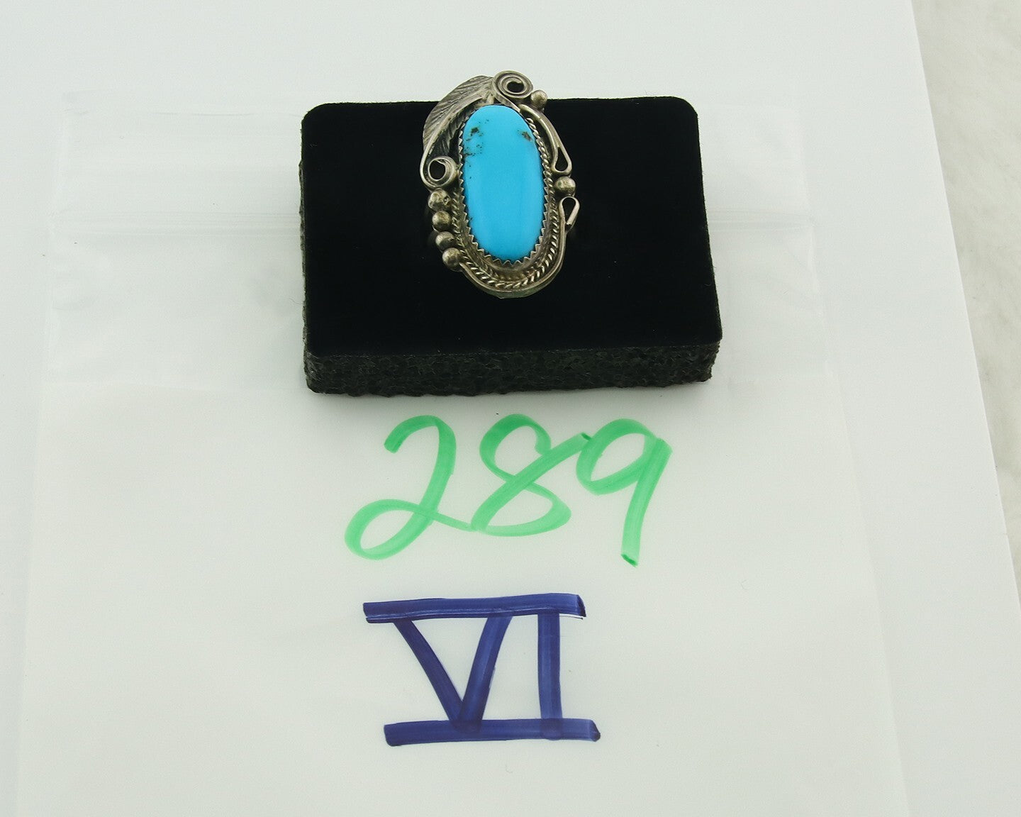 Vintage Navajo Ring 925 Sterling Silver Turquoise Handmade Signed JM Size 7.0