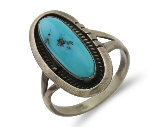 Navajo Ring 925 Silver Sleeping Beauty Turquoise Native American Artist C.80's