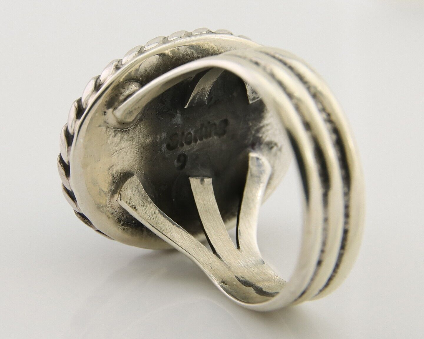 Navajo Ring 925 Silver Natural Malachite Native American Artist C.80's