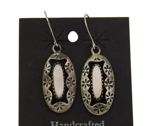 Navajo Earrings 925 Silver Handmade Natural Pink Mussel Native American Artist