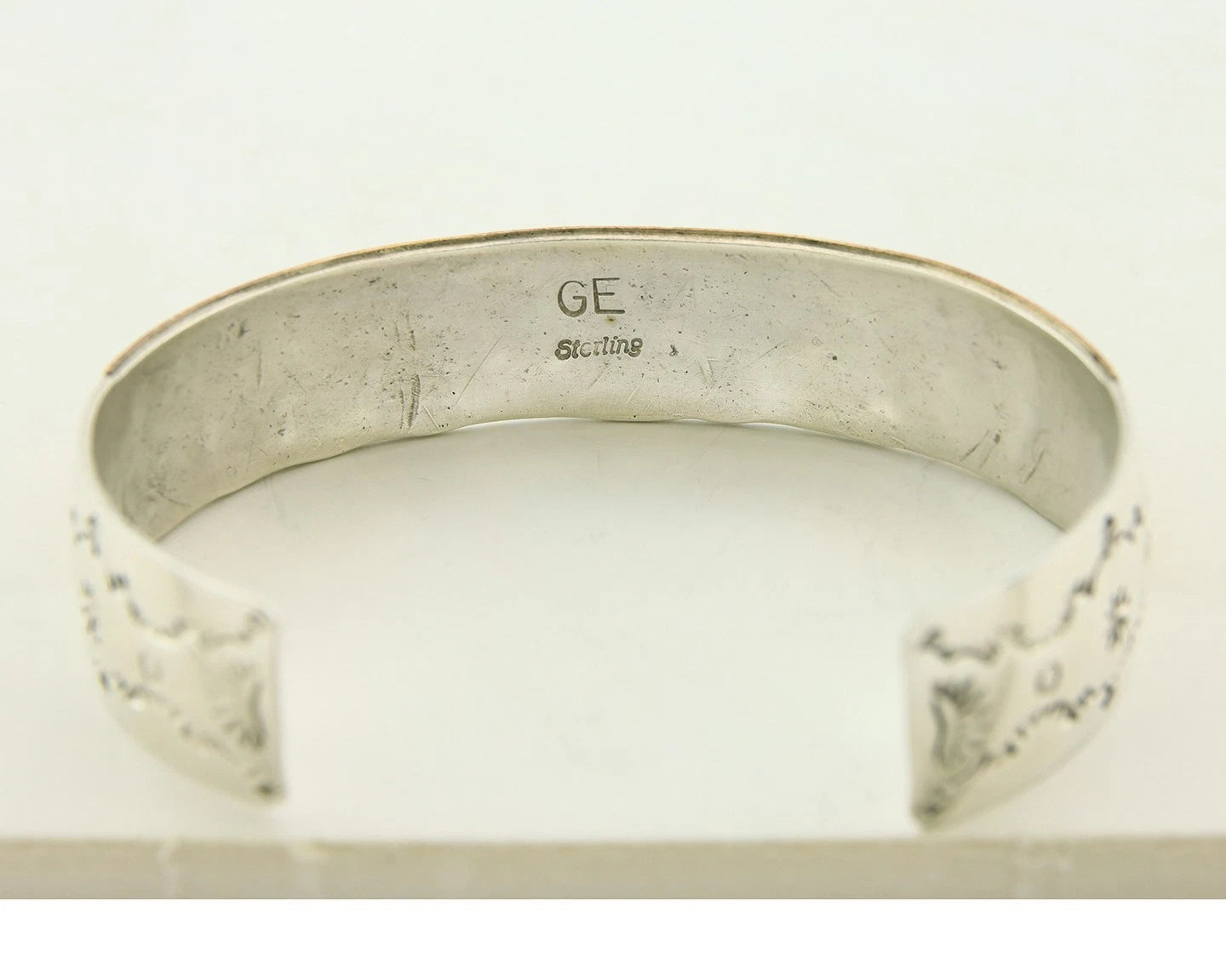 Navajo Cuff Bracelet Sterling Silver & Gold Vintage Storyteller Signed GE