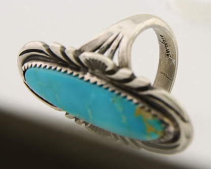 Navajo Hand Stamped Ring 925 Silver Turquoise Native Artist Begay C.80's