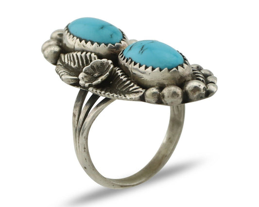 Navajo Ring 925 Silver Sleeping Beauty Turquoise Artist Signed SC C.80's