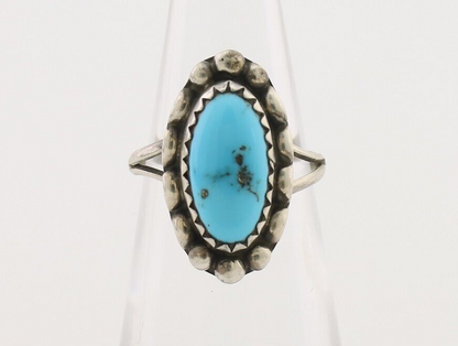 Navajo Ring 925 Silver Sleeping Beauty Turquoise Artist Signed SC C.80's