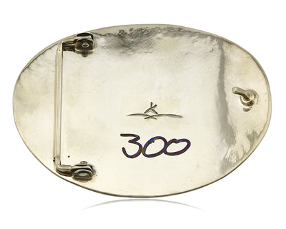 Navajo Handmade Belt Buckle .999 Nickle Silver Onyx Artist Signed Tipi C.80's