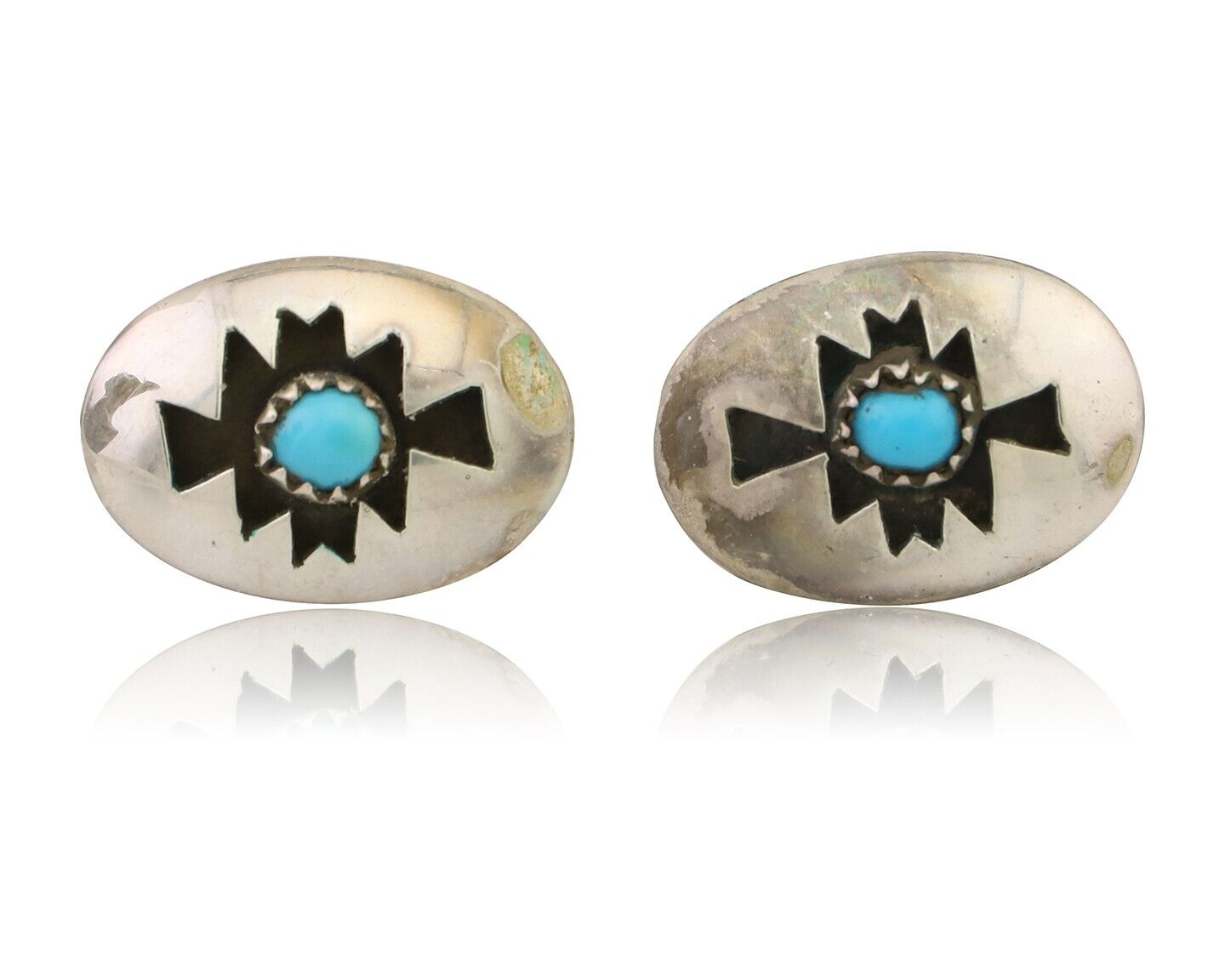 Navajo Hand Cut Earrings 925 Silver Natural Turquoise Native Artist C.80's