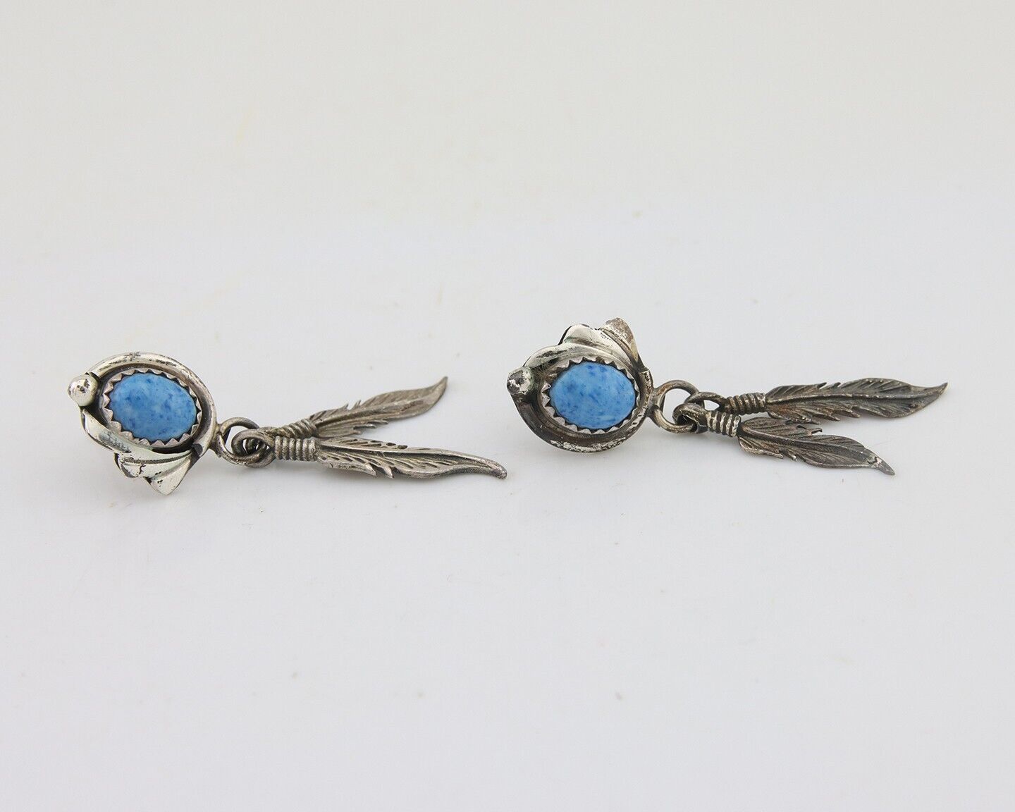 Navajo Earrings 925 Silver Blue Denim Lapis Native American Artist C.80's