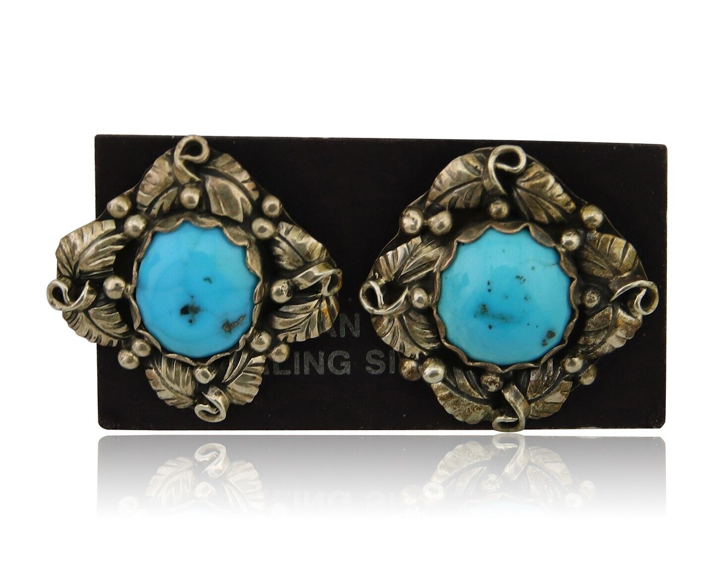 Navajo Shield Natural Turquoise Earrings 925 Silver Native American Artist C.80s
