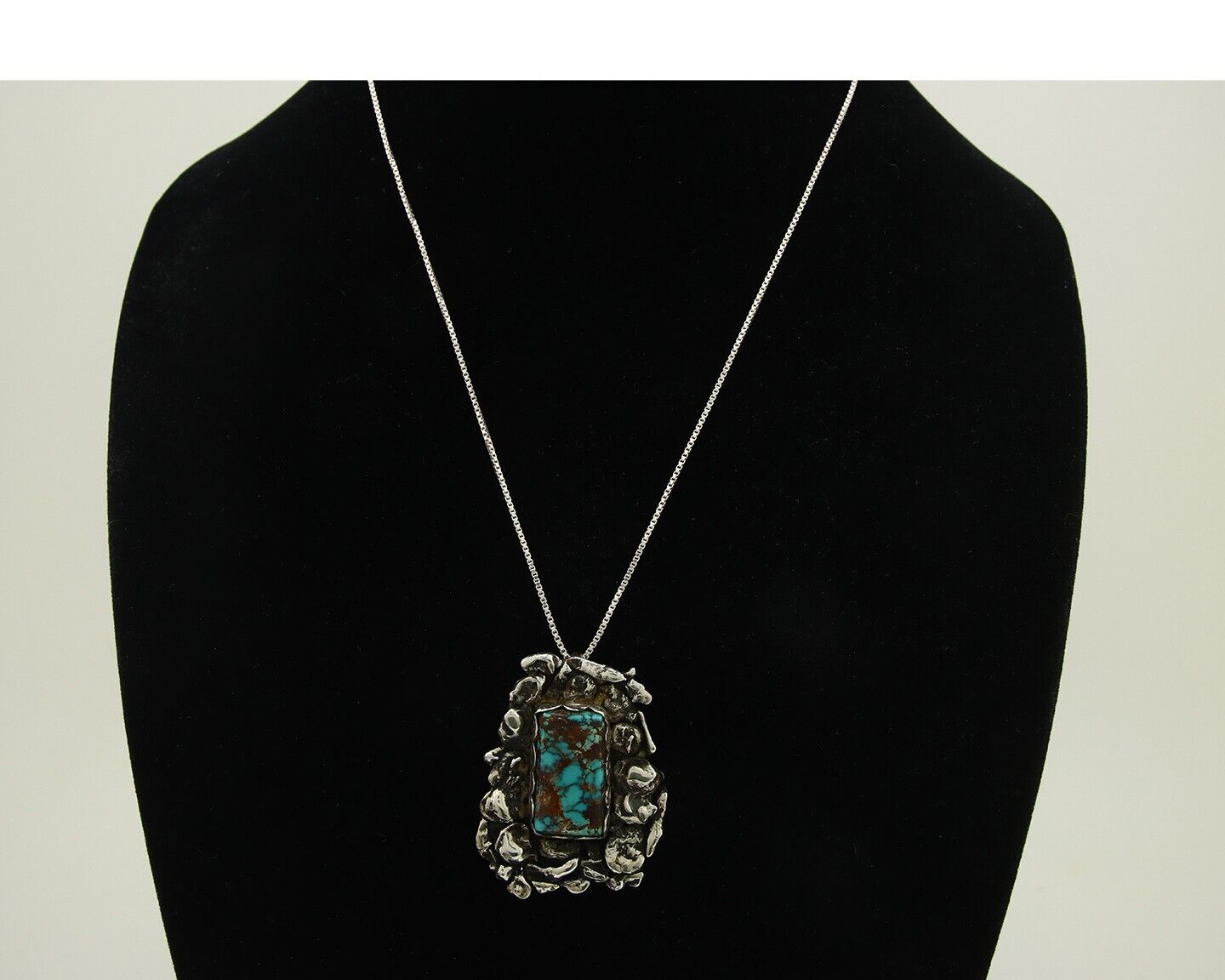 Navajo Necklace 925 Silver Natural Turquoise Artist Signed Sun Set C.80's