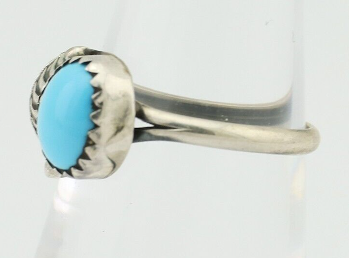 Navajo Ring 925 Silver Sleeping Beauty Turquoise Native American Artist C.80's