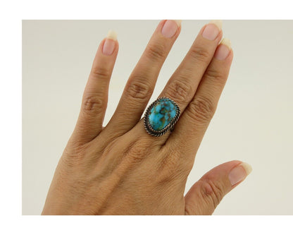 Navajo Ring 925 Silver Blue Turquoise Native American Artist C.80's