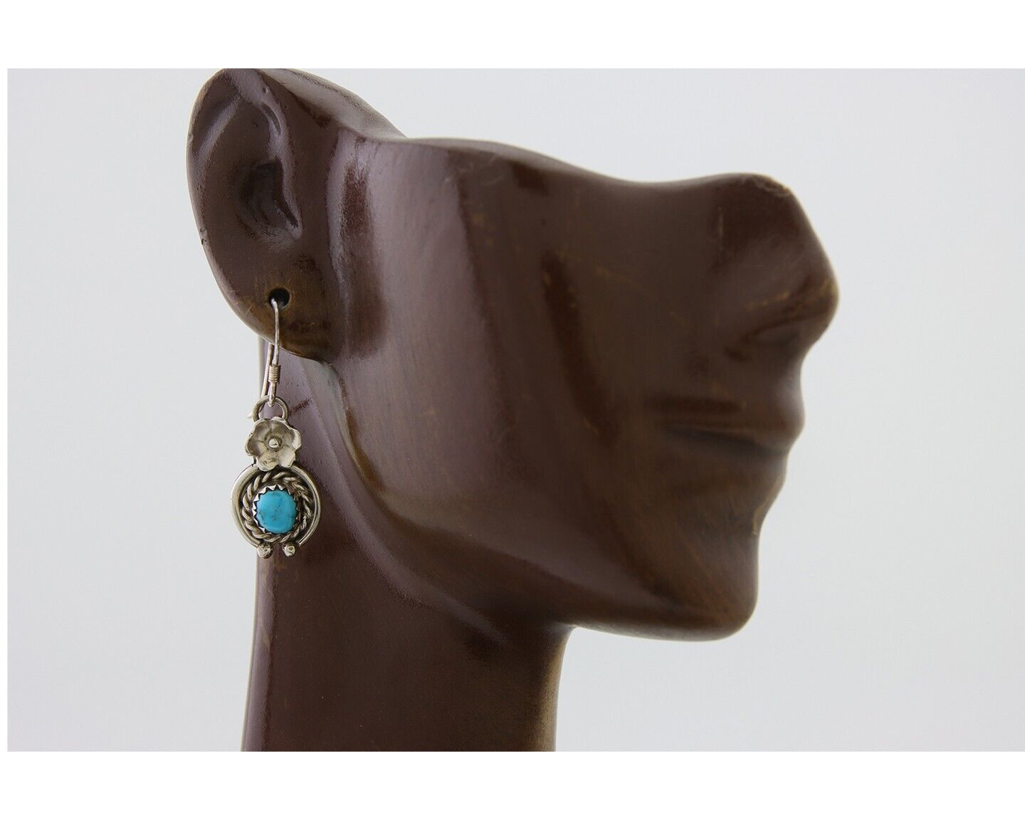 Navajo Dangle Earrings 925 Silver Natural Turquoise Artist Signed DB C.80's