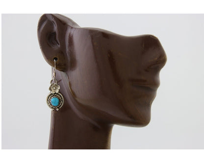 Navajo Dangle Earrings 925 Silver Natural Turquoise Artist Signed DB C.80's