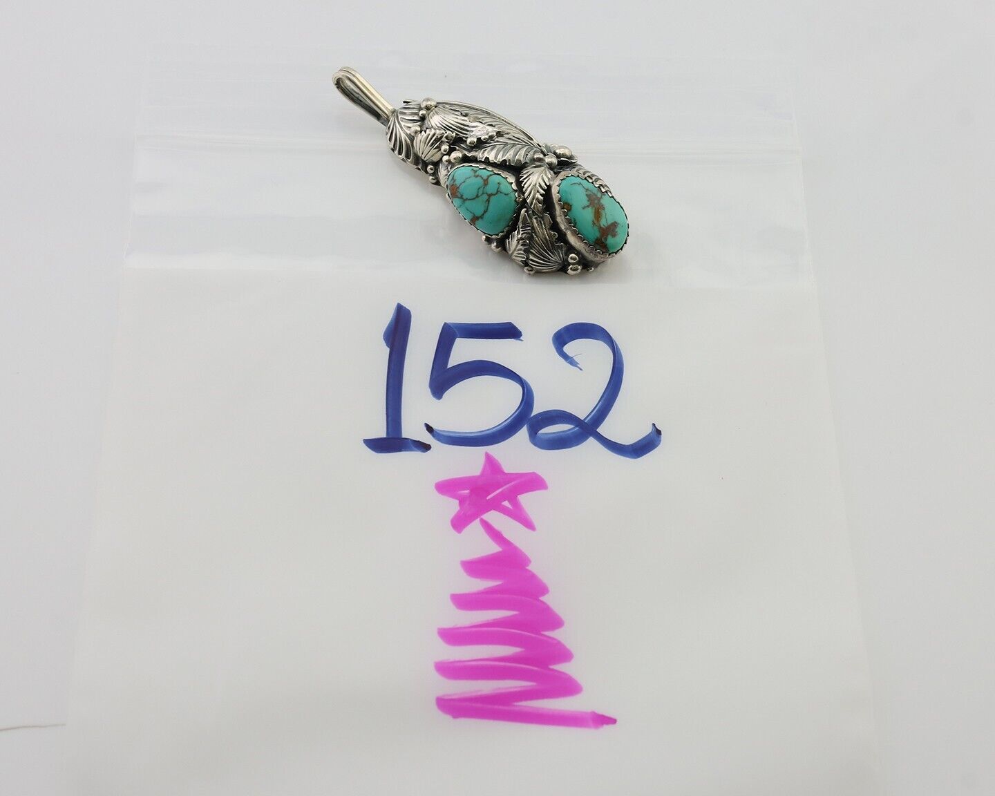 Navajo Pendant 925 Silver Natural Bisbee Turquoise Signed Tom Willeto C.80's