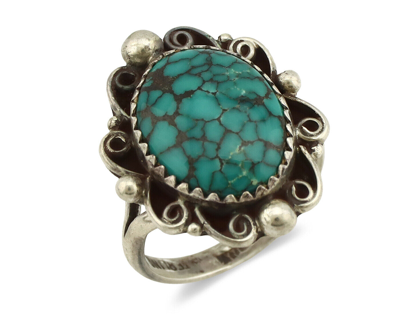 Navajo Ring .925 Silver Spiderweb Turquoise Native American Artist C.80's