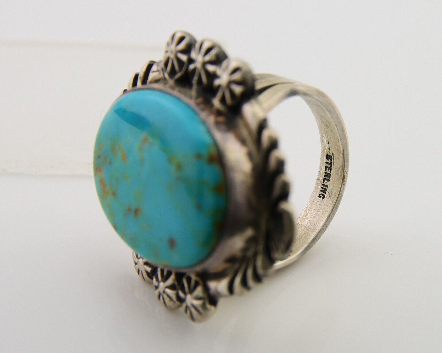 Navajo Ring 925 Sterling Silver Natural Turquoise Signed Mike Begay C.80's