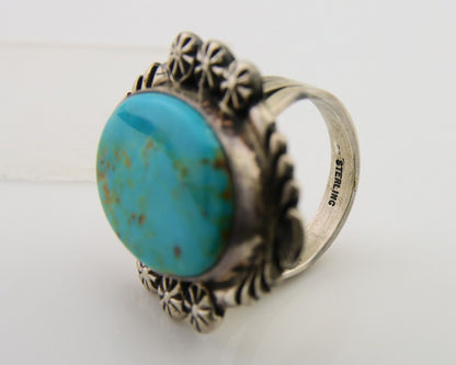 Navajo Ring 925 Sterling Silver Natural Turquoise Signed Mike Begay C.80's