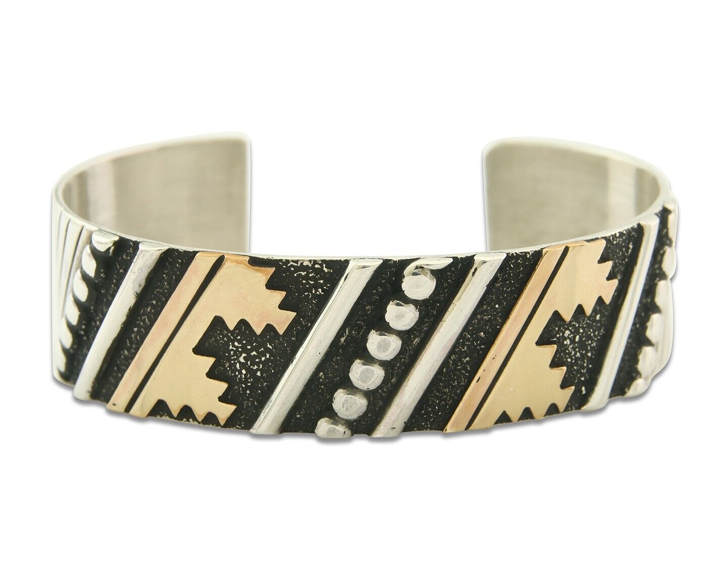 Navajo Bracelet Gold & 925 Silver Handmade 16 mm Wide Signed Thomas Singer C80s