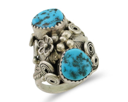 Navajo Handmade Ring 925 Silver Sleeping B Turquoise Artist Signed IHMJ C.80's