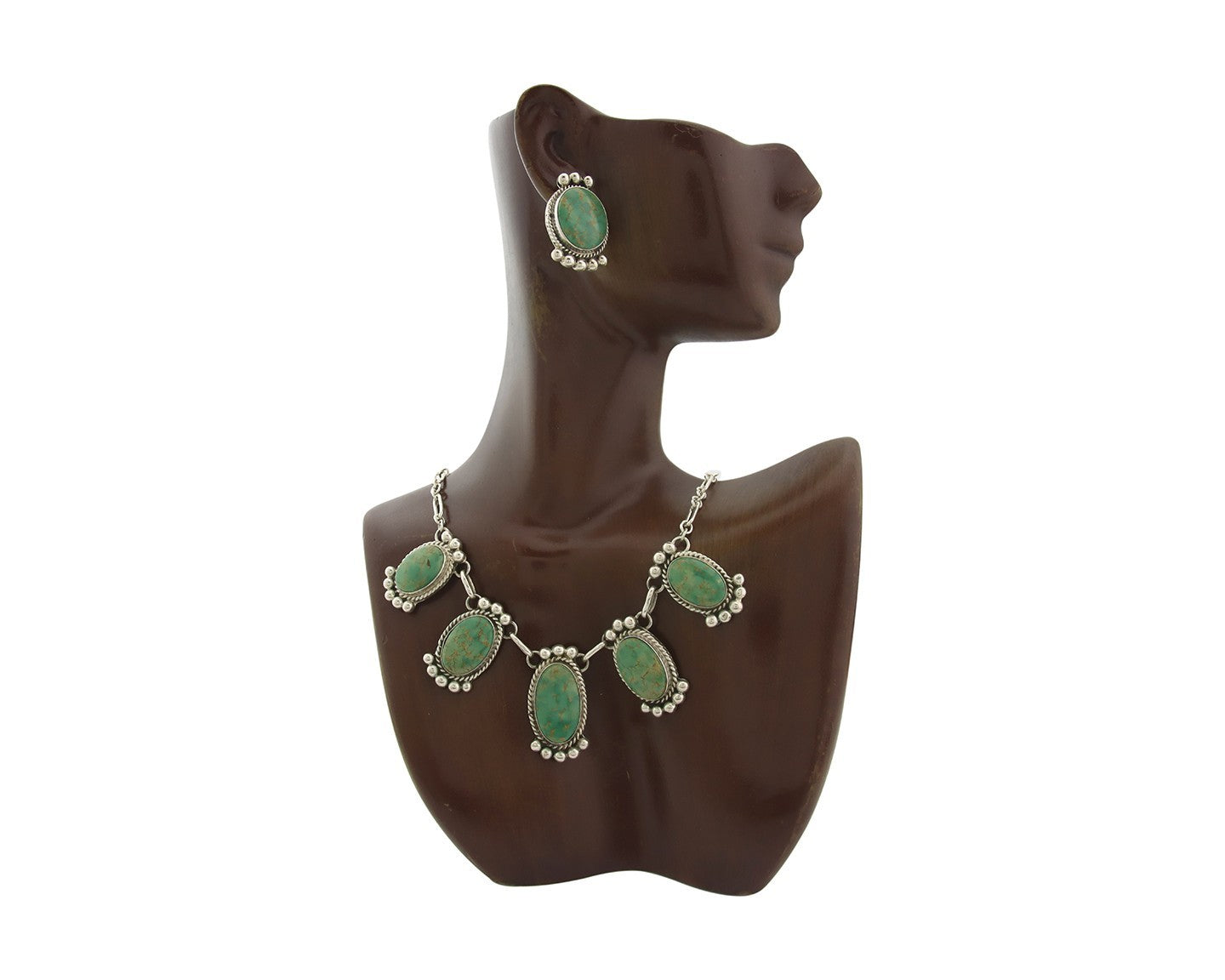 Navajo Necklace Earrings Set Sterling Silver Turquoise Signed Joe Delgarito
