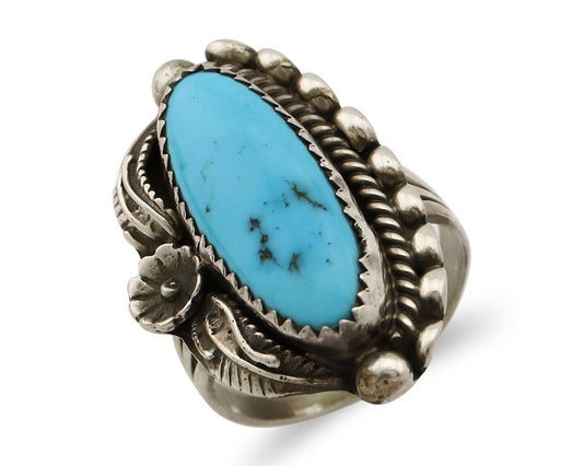 Navajo Ring 925 Silver Sleeping Beauty Turquoise Signed SC C.80's