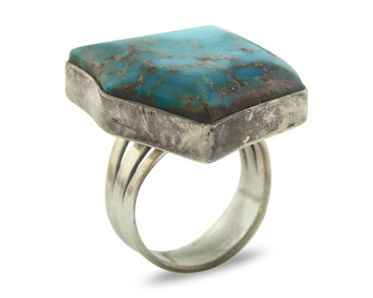 Navajo Ring 925 Sterling Blue Bisbee Turquoise Native Artist C.80's