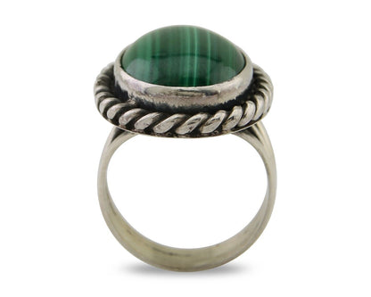 Navajo Ring 925 Silver Natural Malachite Native American Artist C.80's