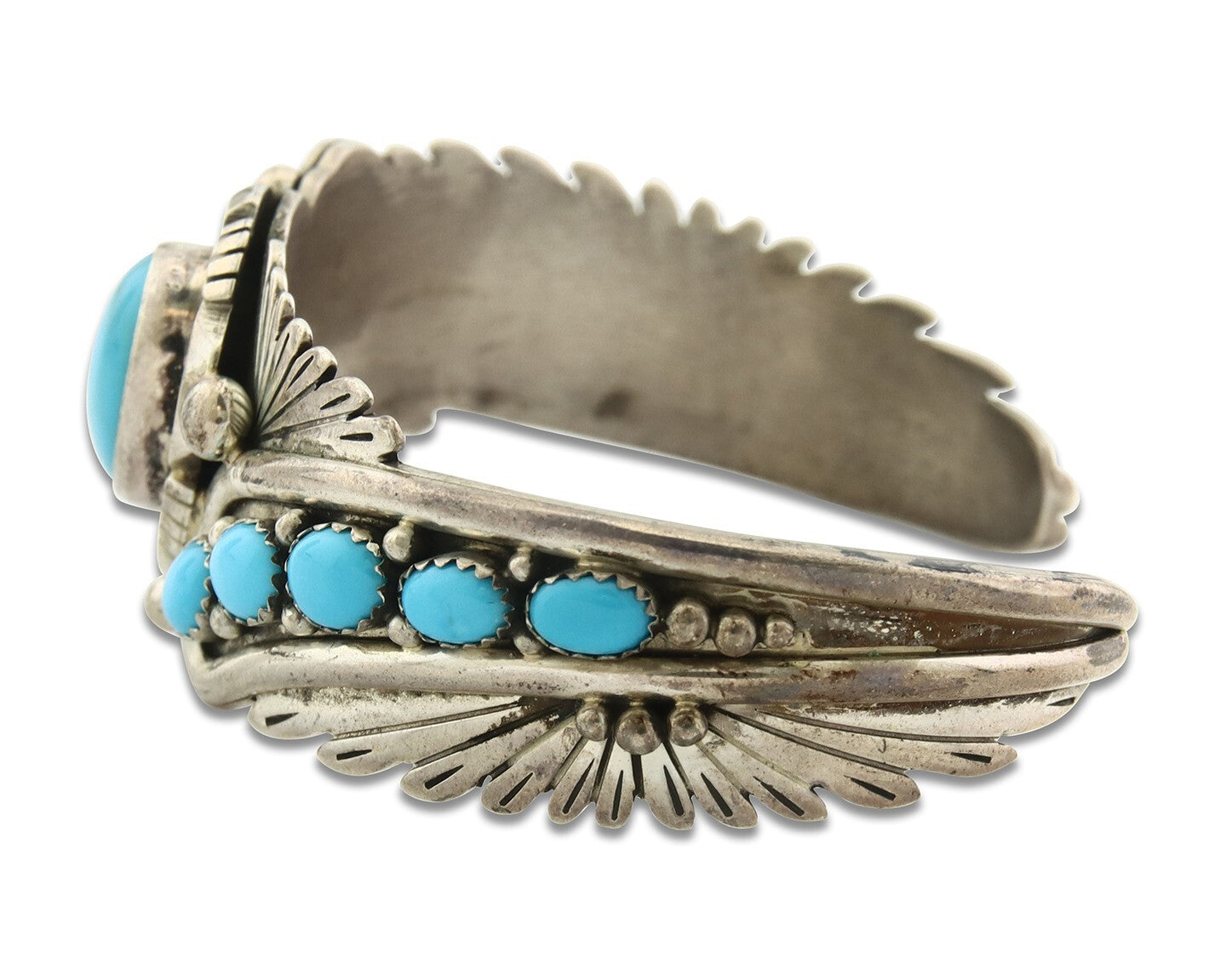 Vintage Navajo Bracelet 925 Silver Blue Turquoise Signed Russell Sam
