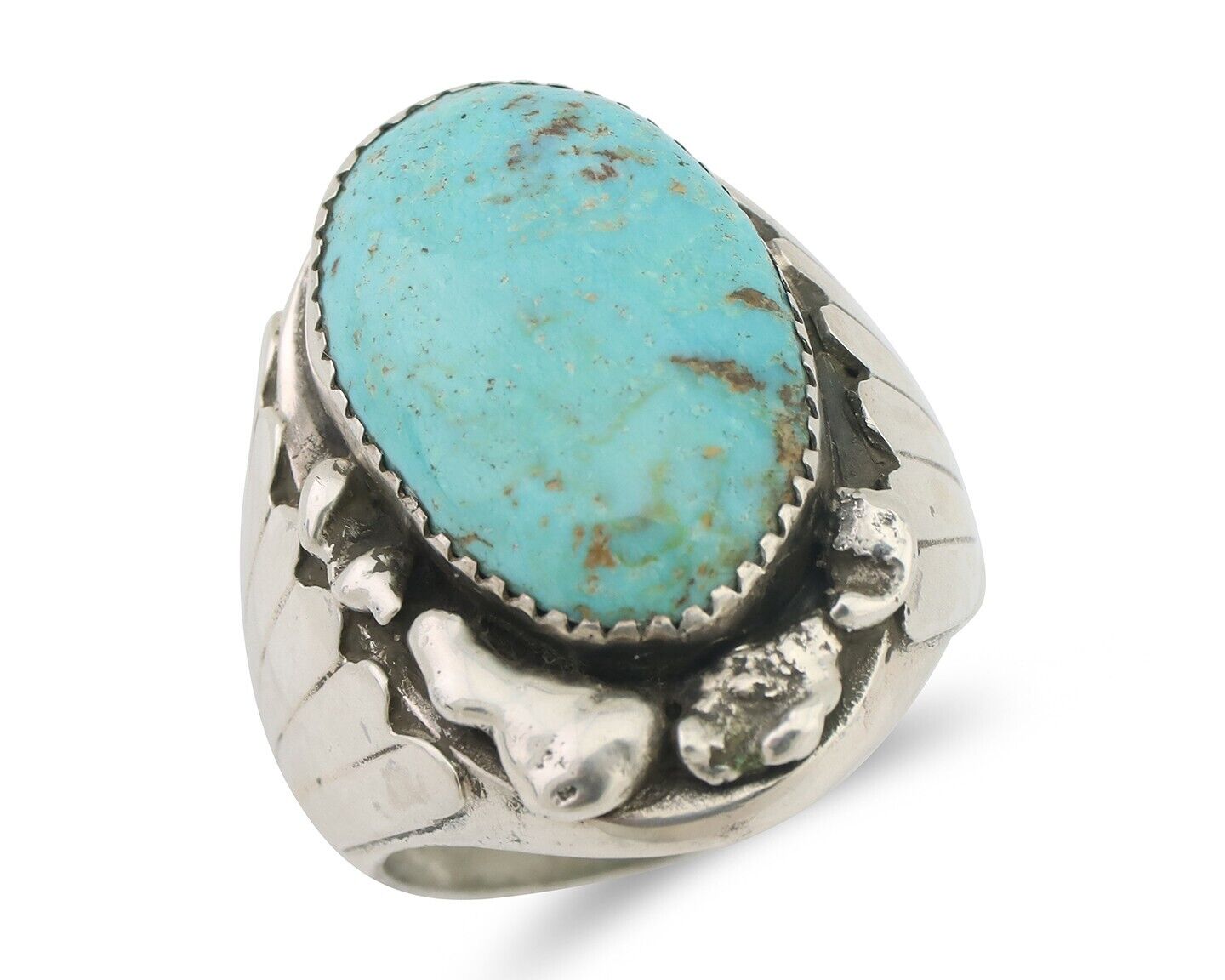 Mens Navajo Ring .925 Silver Natural Blue Turquoise Artist Signed CJ C.80's