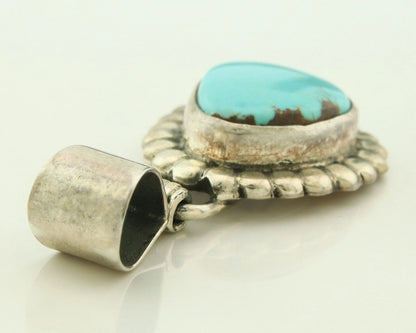 Navajo Pendant 925 Sterling Silver Natural Turquoise Vintage Signed Rabbit Stick