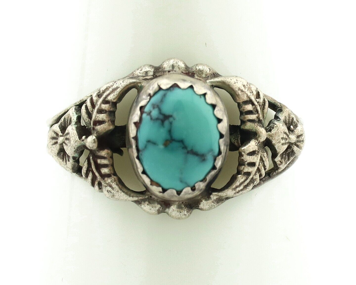 Navajo Ring .925 Silver Sleeping Beauty Turquoise Native American Artist C.80's