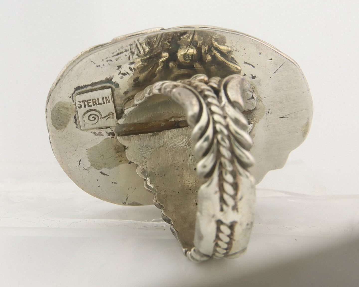 Vintage Navajo Ring 925 Sterling Authentic Turquoise Signed Snail Size 11.75