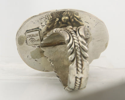 Vintage Navajo Ring 925 Sterling Authentic Turquoise Signed Snail Size 11.75