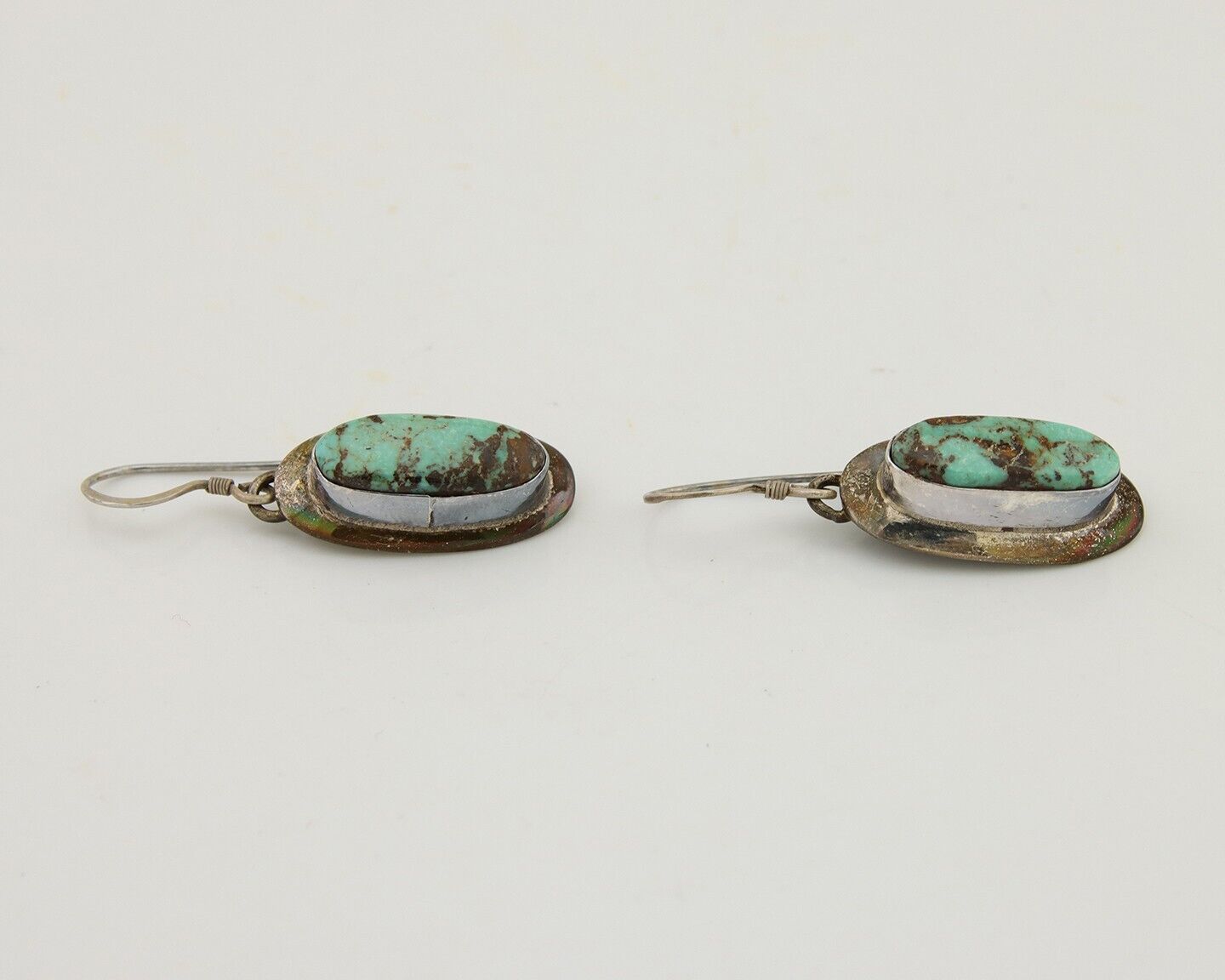 Navajo Shield Earrings 925 Silver Natural Blue Turquoise Signed Windmill C.80s
