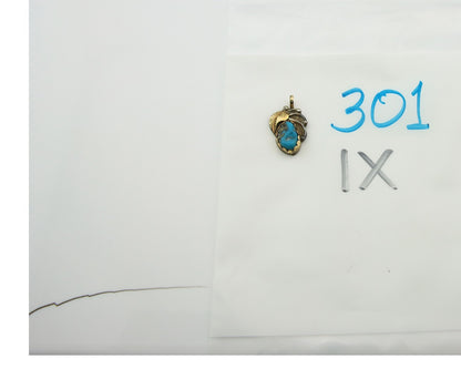 Navajo Pendant Sterling Silver & Gold Natural Blue Turquoise Signed Virginia C