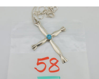 Navajo Sandcast Cross Necklace 925 Silver Turquoise Native Artist C.80's