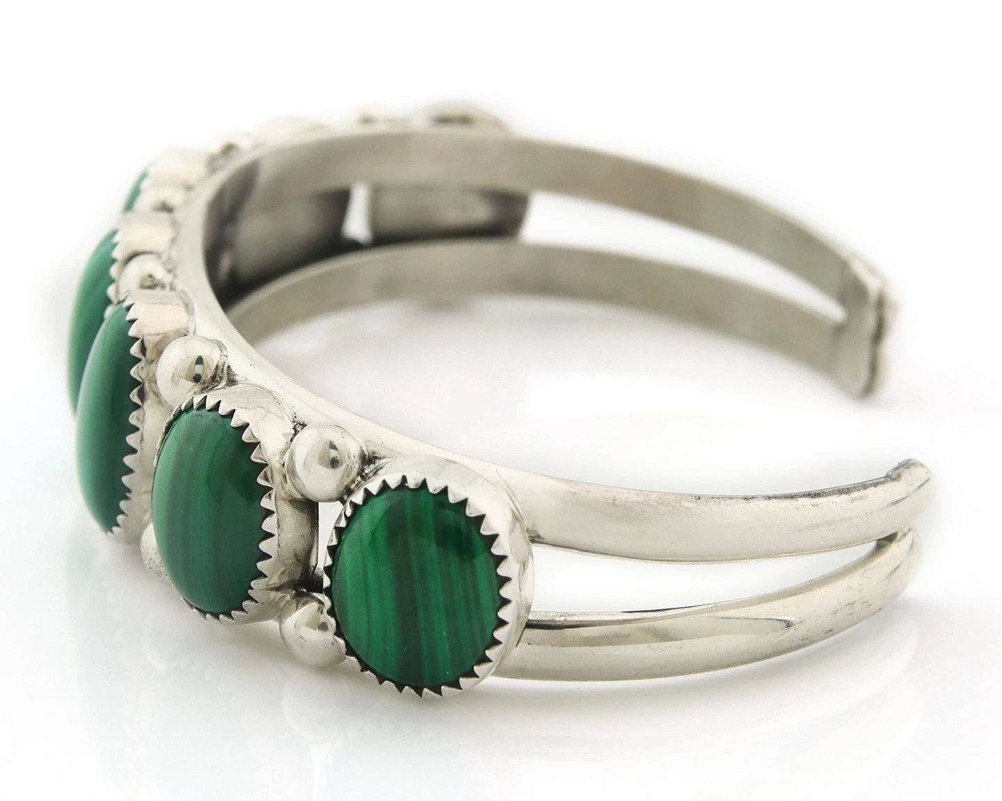 Navajo Cuff Bracelet Sterling Silver Natural Malachite Artist Signed PY