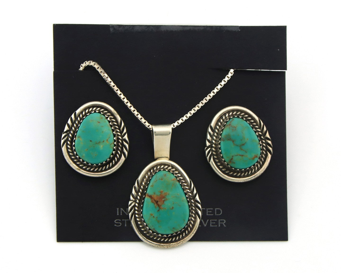 Navajo Necklace Earrings Set Sterling Silver Turquoise Vintage Signed AB