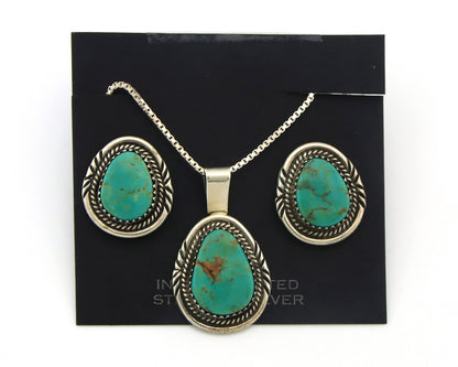 Navajo Necklace Earrings Set Sterling Silver Turquoise Vintage Signed AB