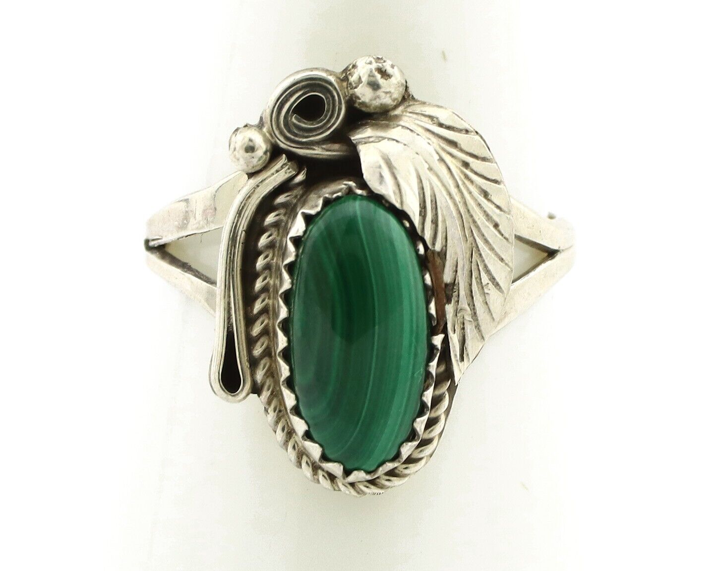 Navajo Ring 925 Silver Natural Mined Malachite Artist Signed Justin Morris C.80s